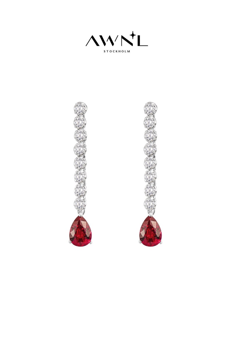 AWNL Ruby Whisper Women's Earrings - Eardrop with Red CZ Diamond and Sterling Silver, Middle East Exclusive Collection  - Image 1