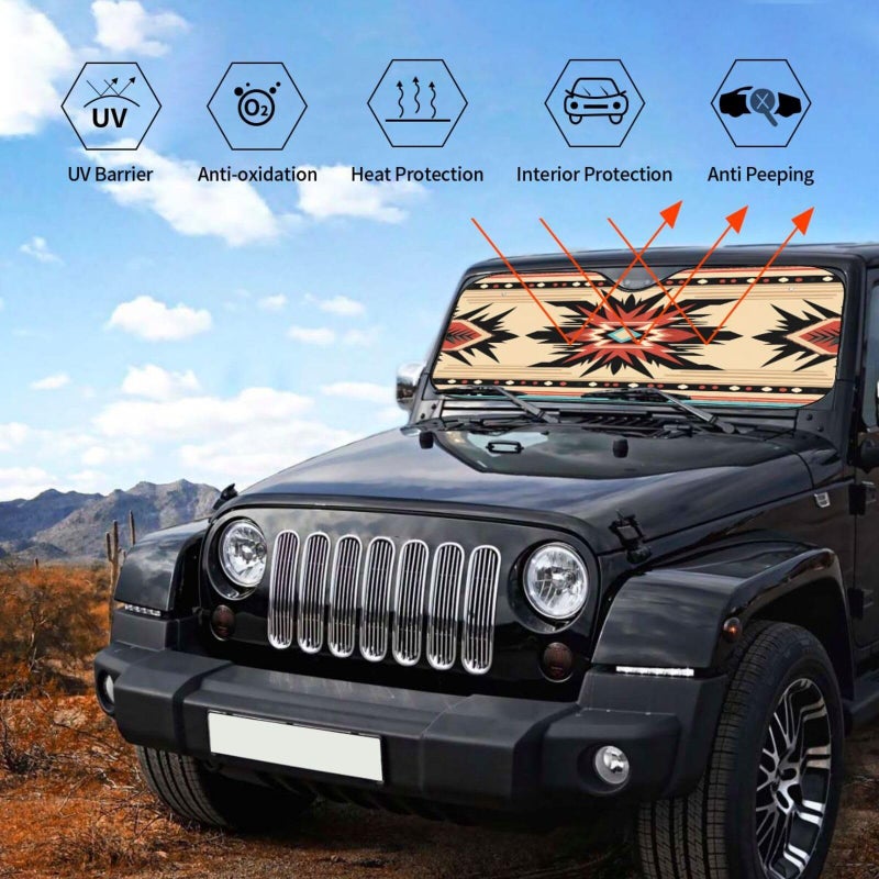 Small Black Car Windshield Sun Shade Foldable Sun Visor Protector with Native American Pattern - Image 5