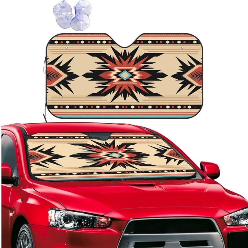 Small Black Car Windshield Sun Shade Foldable Sun Visor Protector with Native American Pattern - Image 1