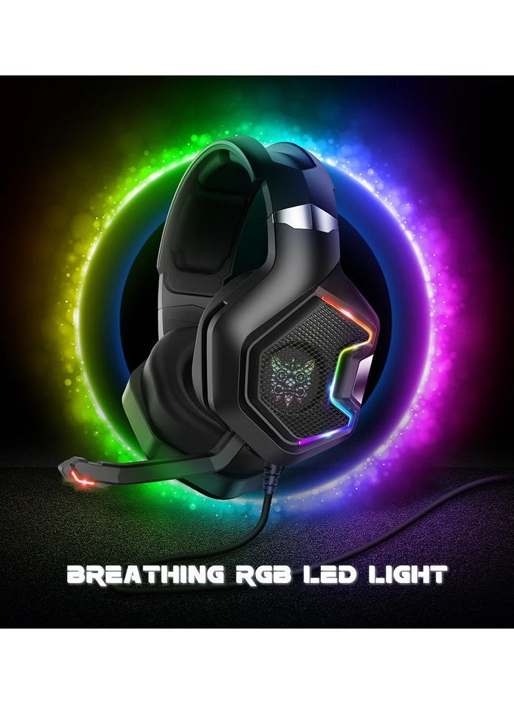 onikuma K10 Pro Gaming Headset with RGB Light – Surround Stereo Sound, Wired Headphones with Adjustable Mic, Comfortable Fit, Noise-Canceling, Compatible with PS4, Xbox One, PC, and Mobile Gaming - Image 5