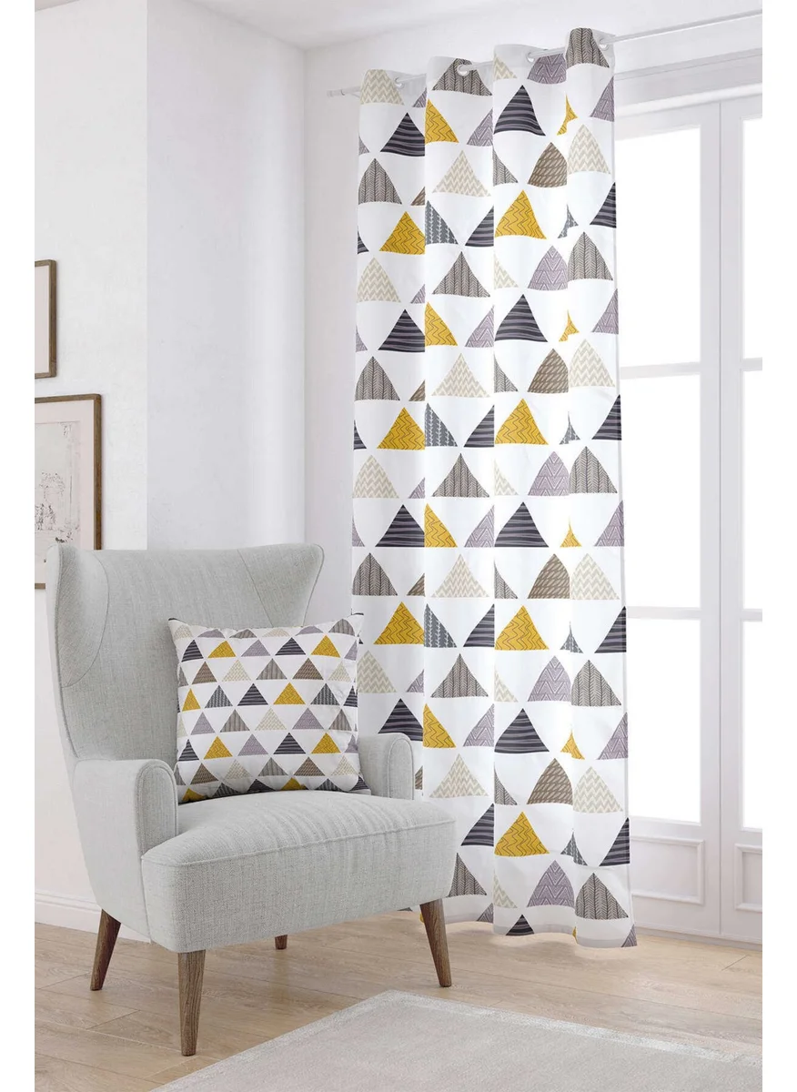 Cango Home Gray Yellow Geometric Patterned Digital Printed Curtain CGH078-PR