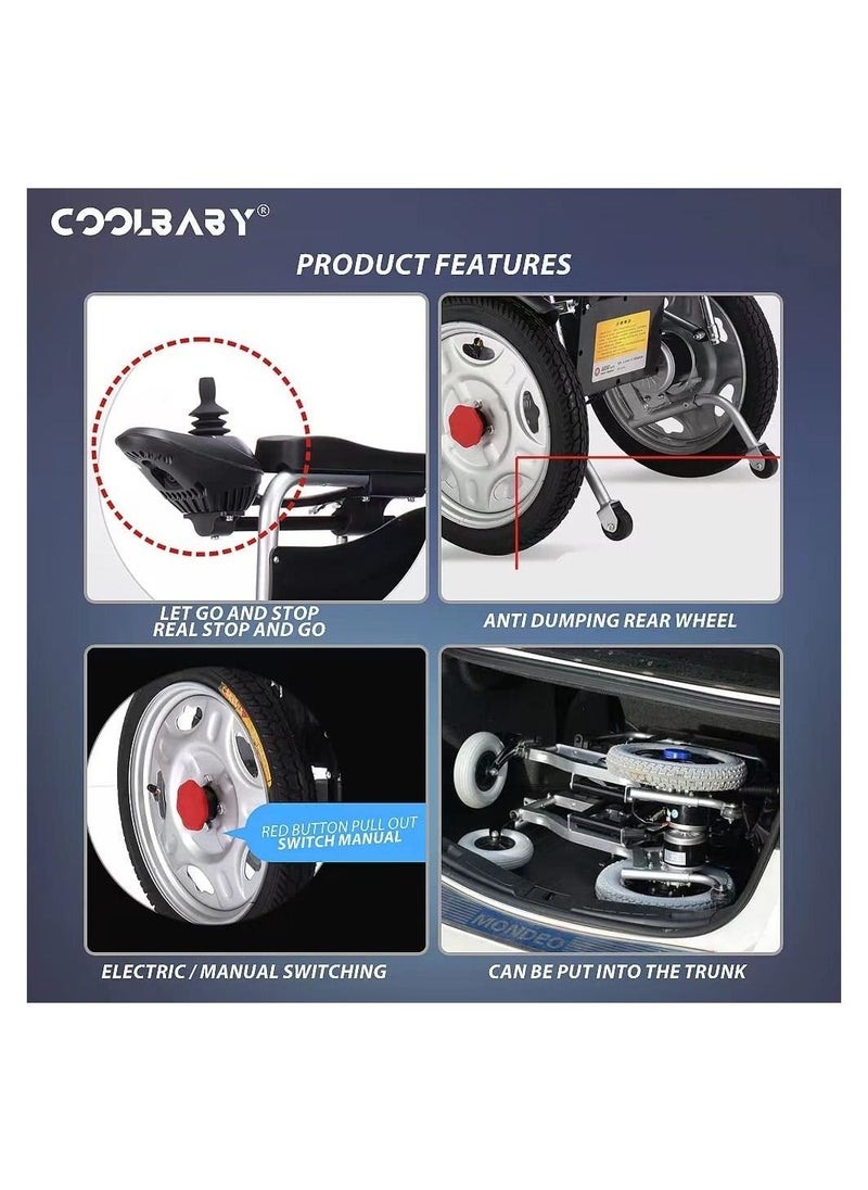 كول بيبي - كرسي متحرك كهربائي يعمل بالطاقة الكهربائية من COOLBABY يمكن طيه خفيف الوزن لكبار السن المعاقين بضبط ذكي سكوتر كهربائي للكراسي المتحركة كامل الكذب - Image 1