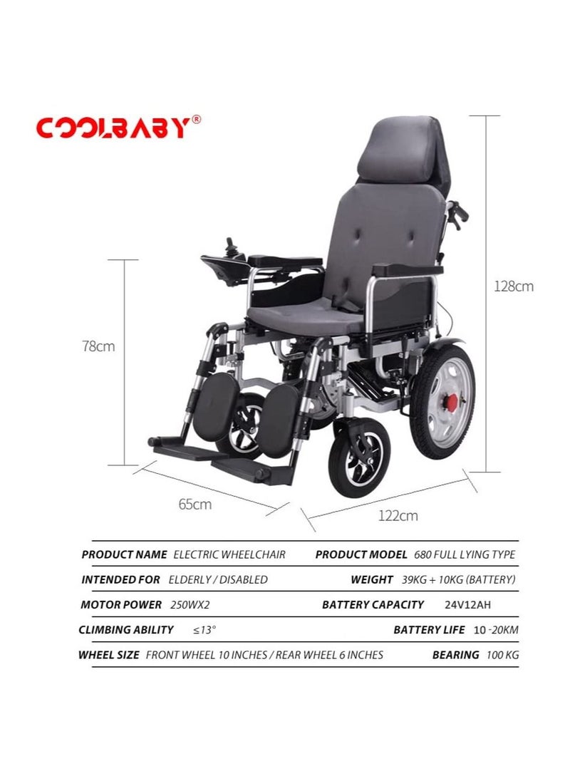 كول بيبي - كرسي متحرك كهربائي يعمل بالطاقة الكهربائية من COOLBABY يمكن طيه خفيف الوزن لكبار السن المعاقين بضبط ذكي سكوتر كهربائي للكراسي المتحركة كامل الكذب - Image 1