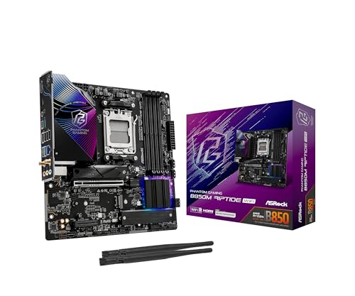 ASRock لوحة أم ASRock AMD B850M Phantom Gaming Riptide WiFi 7 مقبس AM5 لمعالجات Ryzen 9000 و 8000 و 7000 سلسلة DDR5 B850 حتى 8000+ (OC) ميجاهرتز 256GB Micro ATX M.2 SATA3 6.0 Gb/s PCIe 5.0 BIOS Flashback - Image 1