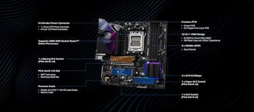 ASRock لوحة أم ASRock AMD B850M Phantom Gaming Riptide WiFi 7 مقبس AM5 لمعالجات Ryzen 9000 و 8000 و 7000 سلسلة DDR5 B850 حتى 8000+ (OC) ميجاهرتز 256GB Micro ATX M.2 SATA3 6.0 Gb/s PCIe 5.0 BIOS Flashback - Image 3
