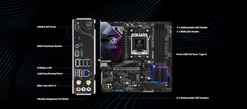 ASRock لوحة أم ASRock AMD B850M Phantom Gaming Riptide WiFi 7 مقبس AM5 لمعالجات Ryzen 9000 و 8000 و 7000 سلسلة DDR5 B850 حتى 8000+ (OC) ميجاهرتز 256GB Micro ATX M.2 SATA3 6.0 Gb/s PCIe 5.0 BIOS Flashback - Image 5