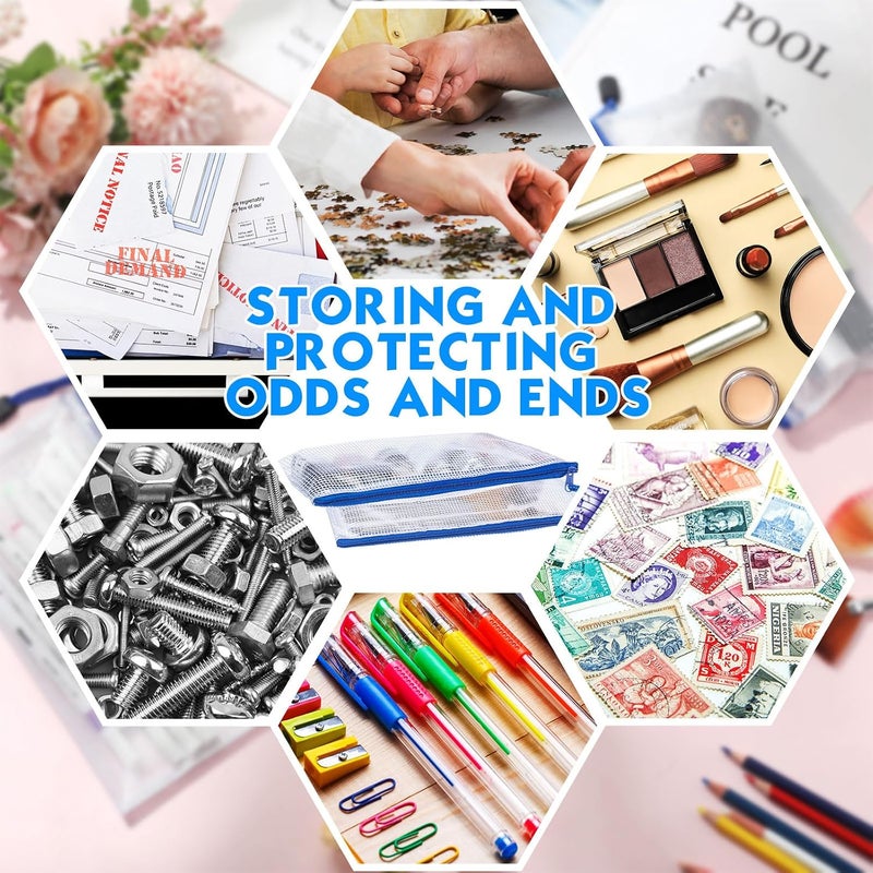 Handepo 100 Pack Mesh Zipper Pouch Pencil Pouches Bulk Clear File Bag Waterproof Document Pouch Multipurpose for Storage Office Travel Puzzle Game (A6/9.45x4.53in,White Pouch Blue Zipper) - Image 4