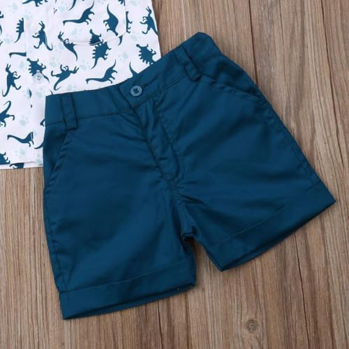 fhutpw Baby Toddler Boy Outfits 2T 3T 4T 5T Clothes Summer Kids Pattern Short Sleeve Button Down Shirt & Shorts Set - Image 5