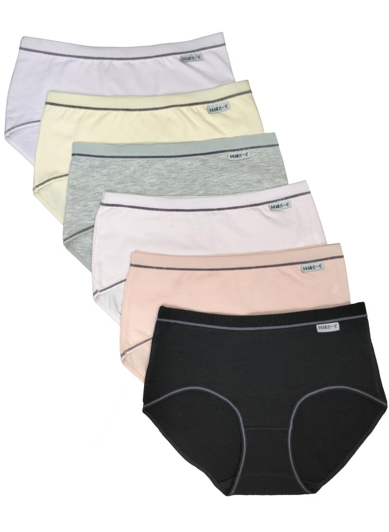Love Bell Premium Cotton Four-way stretch Panties - MULTIPACK - Regular and Plus Sizes - Classic Briefs for Women (UAE/KSA, Alpha, XL, Regular, Regular, Soft Pastel Plain - 6 Pcs Pack)  - Image 1