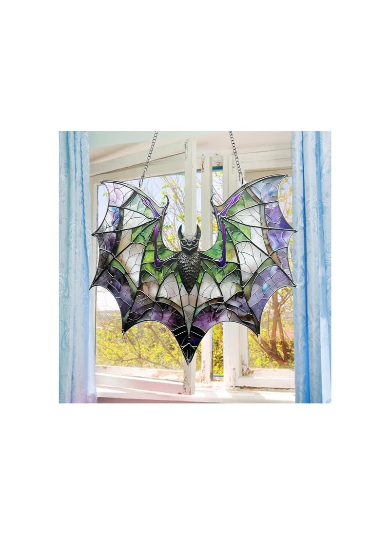 Generic - Halloween Bat Suncatcher, Stained Glass Bat Suncatcher for Window Hanging, Bat Crystal Sun Catcher Panel, Bat Acrylic Light Catcher Wall Art Decor (1PC) - Image 1