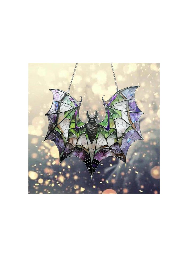 Generic - Halloween Bat Suncatcher, Stained Glass Bat Suncatcher for Window Hanging, Bat Crystal Sun Catcher Panel, Bat Acrylic Light Catcher Wall Art Decor (1PC) - Image 1