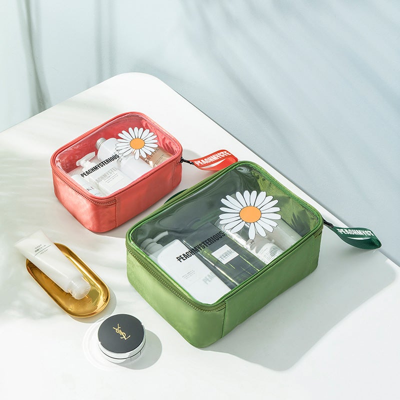 Small Daisy Transparent Cosmetic Bag Skin Care Products Large Capacity Portable Fashion Storage Bag Wash Bag - Image 5