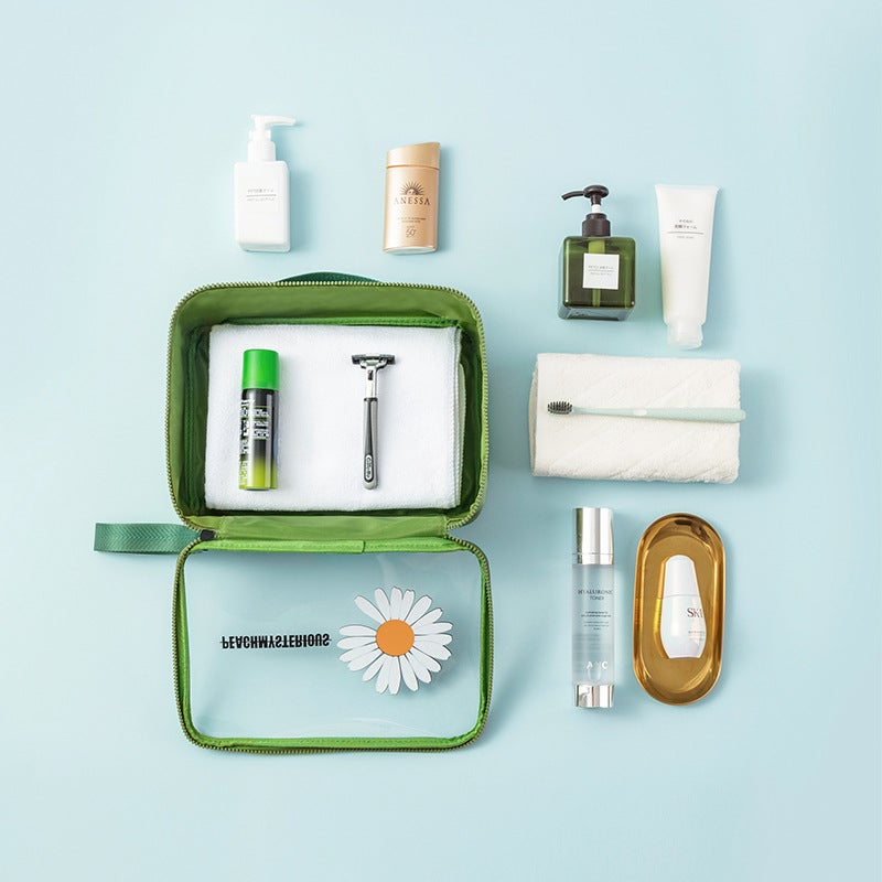 Small Daisy Transparent Cosmetic Bag Skin Care Products Large Capacity Portable Fashion Storage Bag Wash Bag - Image 4