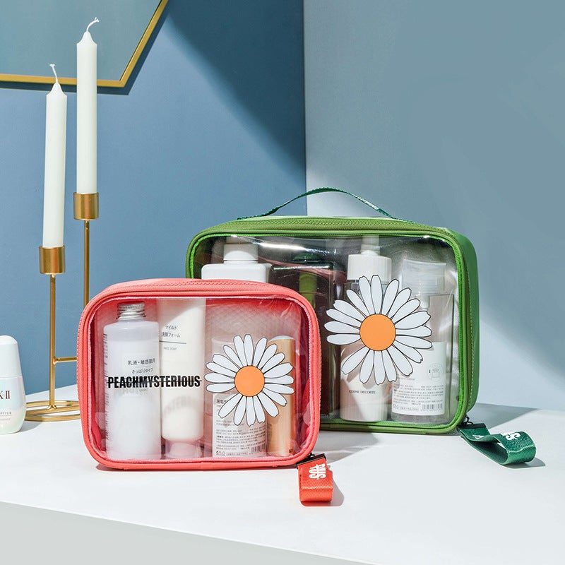Small Daisy Transparent Cosmetic Bag Skin Care Products Large Capacity Portable Fashion Storage Bag Wash Bag - Image 2