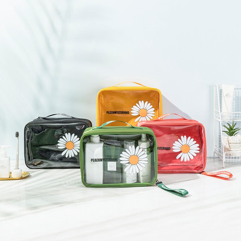 Small Daisy Transparent Cosmetic Bag Skin Care Products Large Capacity Portable Fashion Storage Bag Wash Bag - Image 3