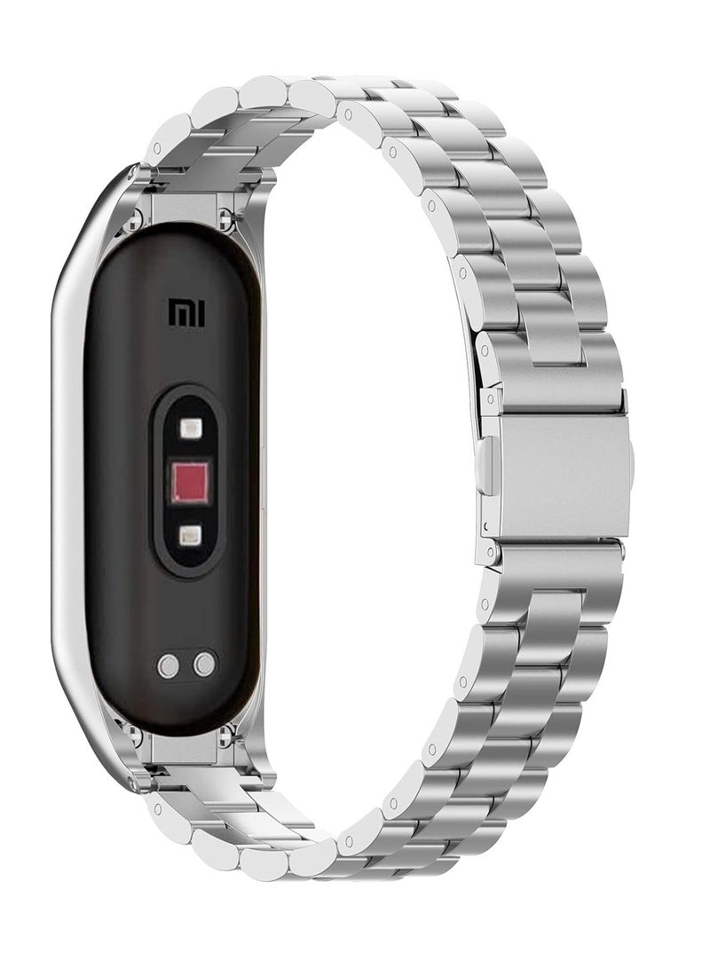 تين تك سوار ساعة معدني متوافق مع ساعة شاومي مي باند 5 وشاومي باند 6 ، استيك من الستانلس ستيل، اساور بديلة قابلة للتعديل للساعة الذكية للرجال والنساء, ستانلس ستيل من تين تك - فضي - Image 2