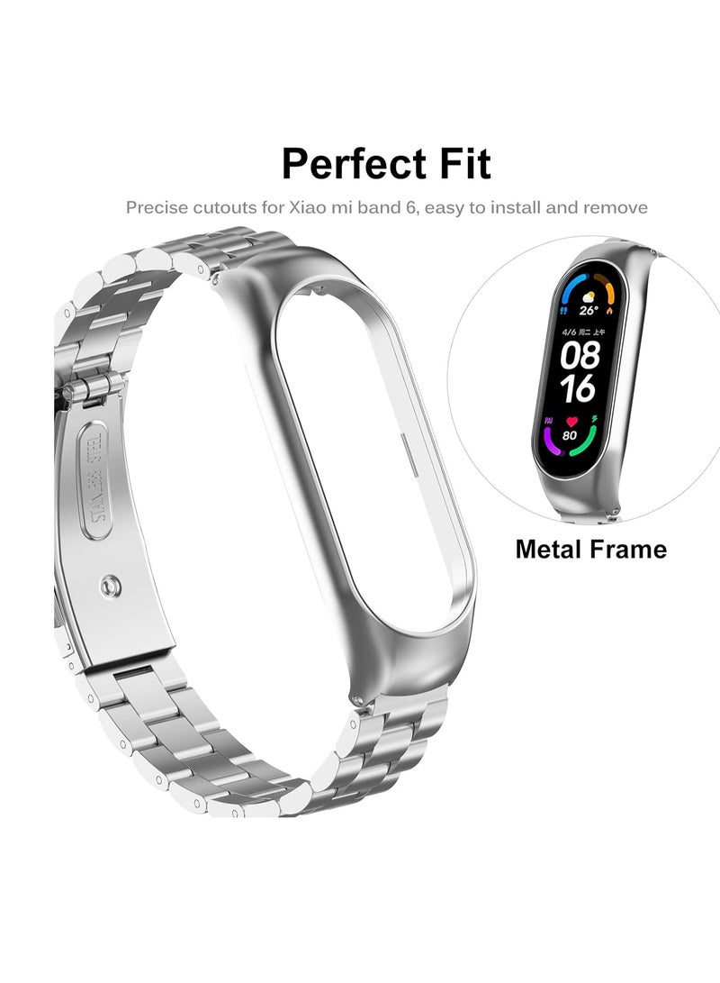تين تك سوار ساعة معدني متوافق مع ساعة شاومي مي باند 5 وشاومي باند 6 ، استيك من الستانلس ستيل، اساور بديلة قابلة للتعديل للساعة الذكية للرجال والنساء, ستانلس ستيل من تين تك - فضي - Image 3