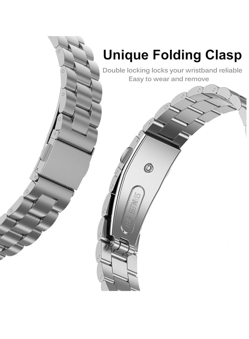 تين تك سوار ساعة معدني متوافق مع ساعة شاومي مي باند 5 وشاومي باند 6 ، استيك من الستانلس ستيل، اساور بديلة قابلة للتعديل للساعة الذكية للرجال والنساء, ستانلس ستيل من تين تك - فضي - Image 4