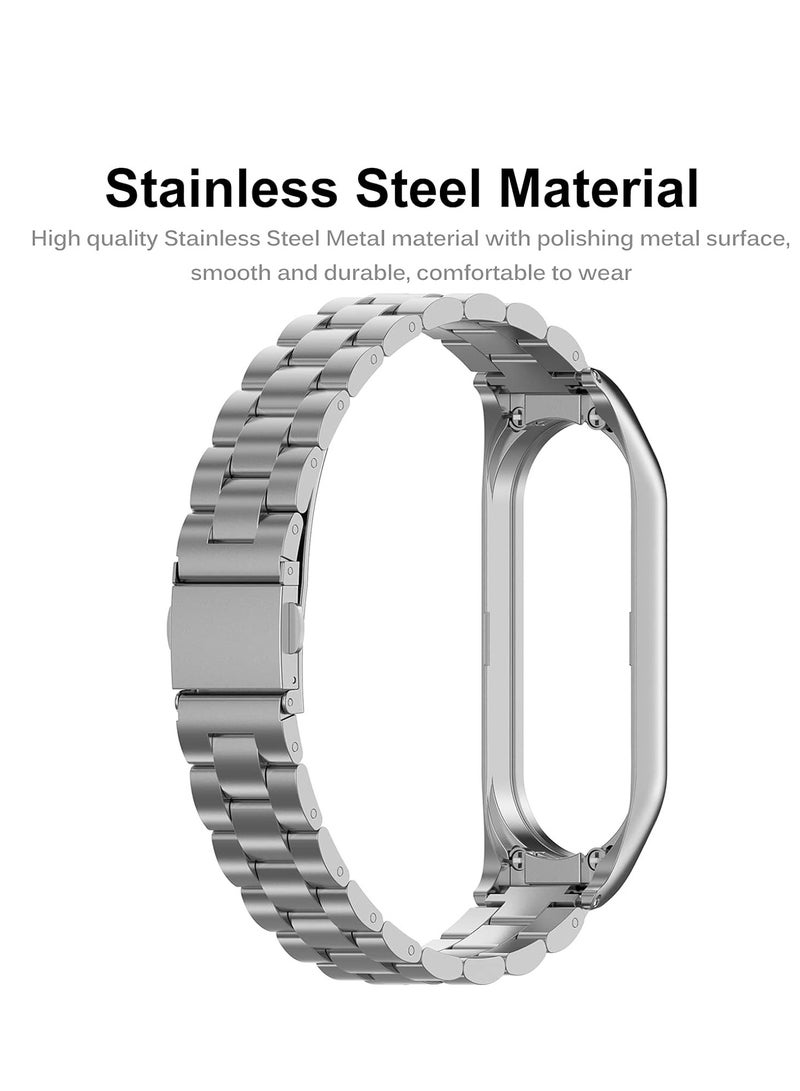 تين تك سوار ساعة معدني متوافق مع ساعة شاومي مي باند 5 وشاومي باند 6 ، استيك من الستانلس ستيل، اساور بديلة قابلة للتعديل للساعة الذكية للرجال والنساء, ستانلس ستيل من تين تك - فضي - Image 5
