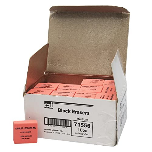 Charles Leonard Eraser, Synthetic, Latex Free, Block Shape, Medium, Pink, Box of 60 - Image 1