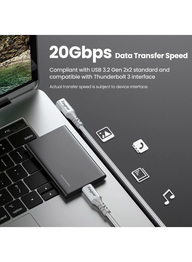 Fasgear USB C 3.2 Gen 2x2 Cable 6ft, 20Gbps 4K Video 100W Charging 90 Degree Type C Cord Compatible for [Thunderbolt 3/4] Macbook Pro,iPad Pro, Laptops,Samsung Monitors,Galaxy S24,White - Image 2