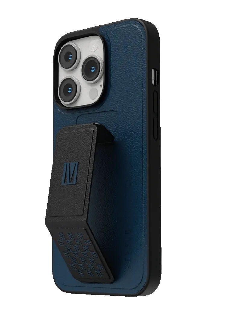 iPhone 14 Pro Case Morphix Grip stand PU Leather Back Cover / Lifted Ring Case / Easy Snap-On / Drop & Bumper Protection - Storm Blue