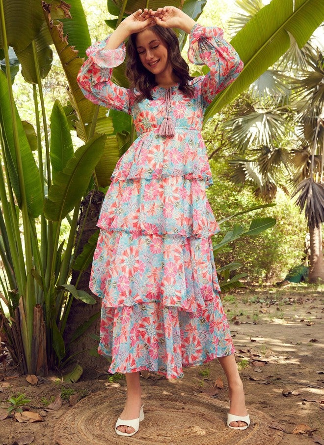 STREET 9 فستان ماكسي جورجيت بطبعة زهور للبنات - Image 1