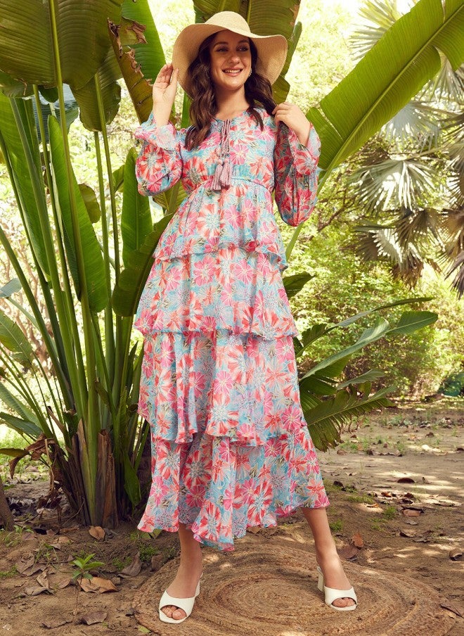 STREET 9 فستان ماكسي جورجيت بطبعة زهور للبنات - Image 5