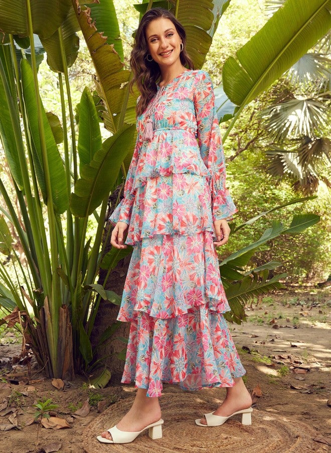 STREET 9 فستان ماكسي جورجيت بطبعة زهور للبنات - Image 3