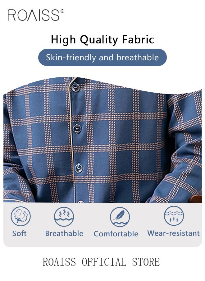roaiss - 2-Piece Pajama Set Men's Cotton Long Sleeve T-Shirt Long Pants Sets Checkered Print Pattern Sleepwear Nightgown Male Loose Spring Summer Thin Loungewear Home Clothes - Image 1