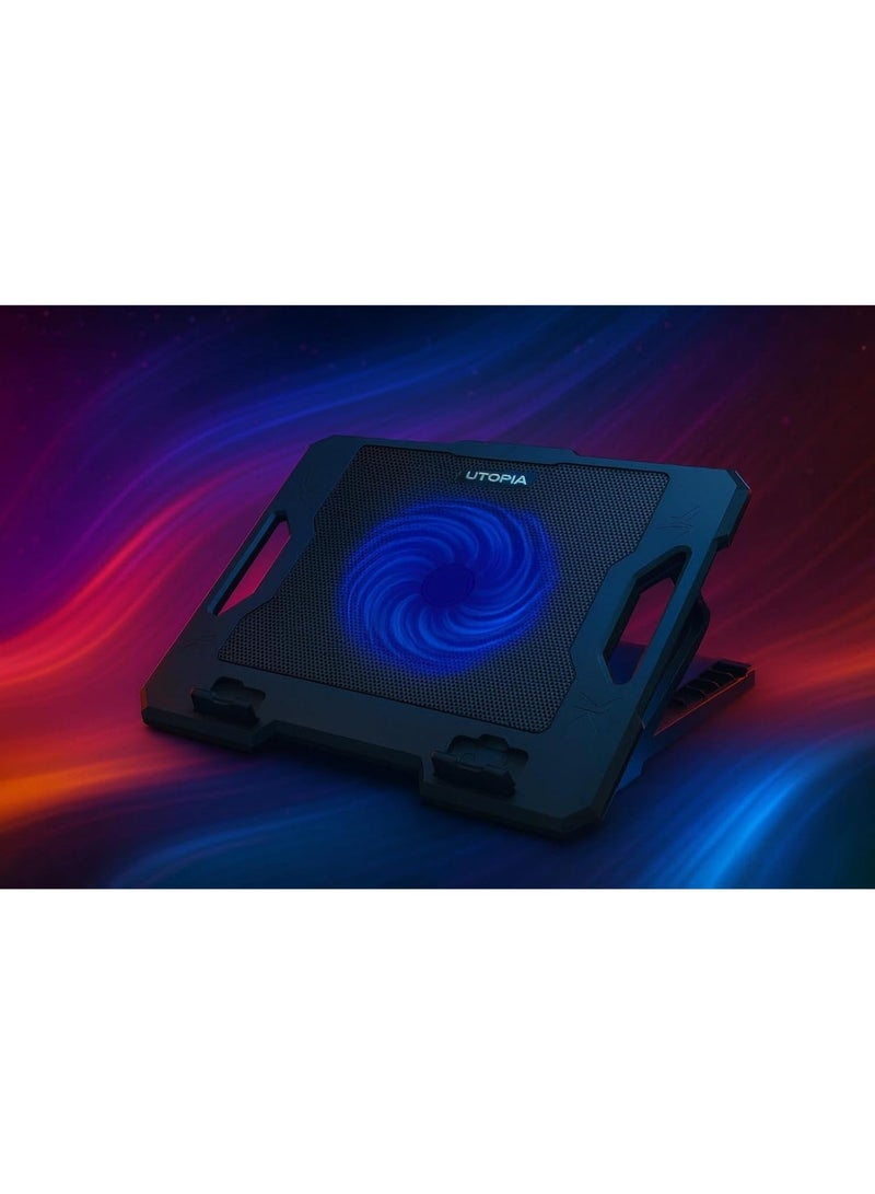 UTOPIA UC-300 Laptop Cooling Fan, 14cm Fan with LED Lighting, Dual USB Ports, 5 Height Settings, Compatible with Devices up to 17 inches - Image 4