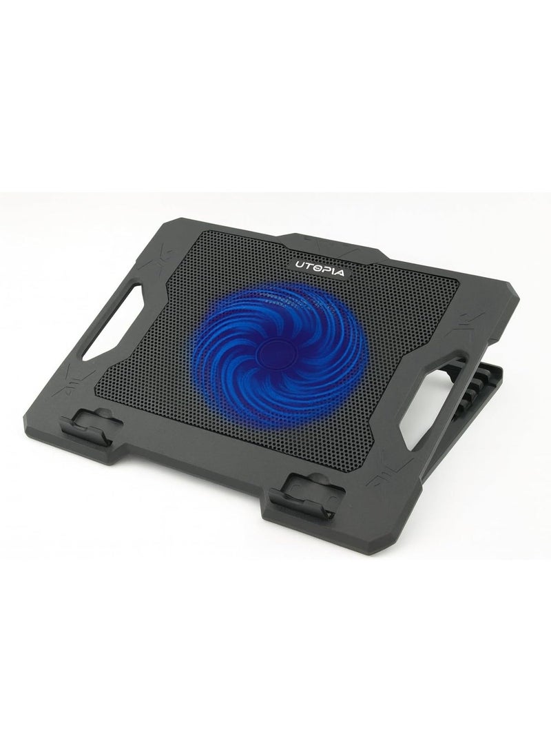 UTOPIA UC-300 Laptop Cooling Fan, 14cm Fan with LED Lighting, Dual USB Ports, 5 Height Settings, Compatible with Devices up to 17 inches - Image 1