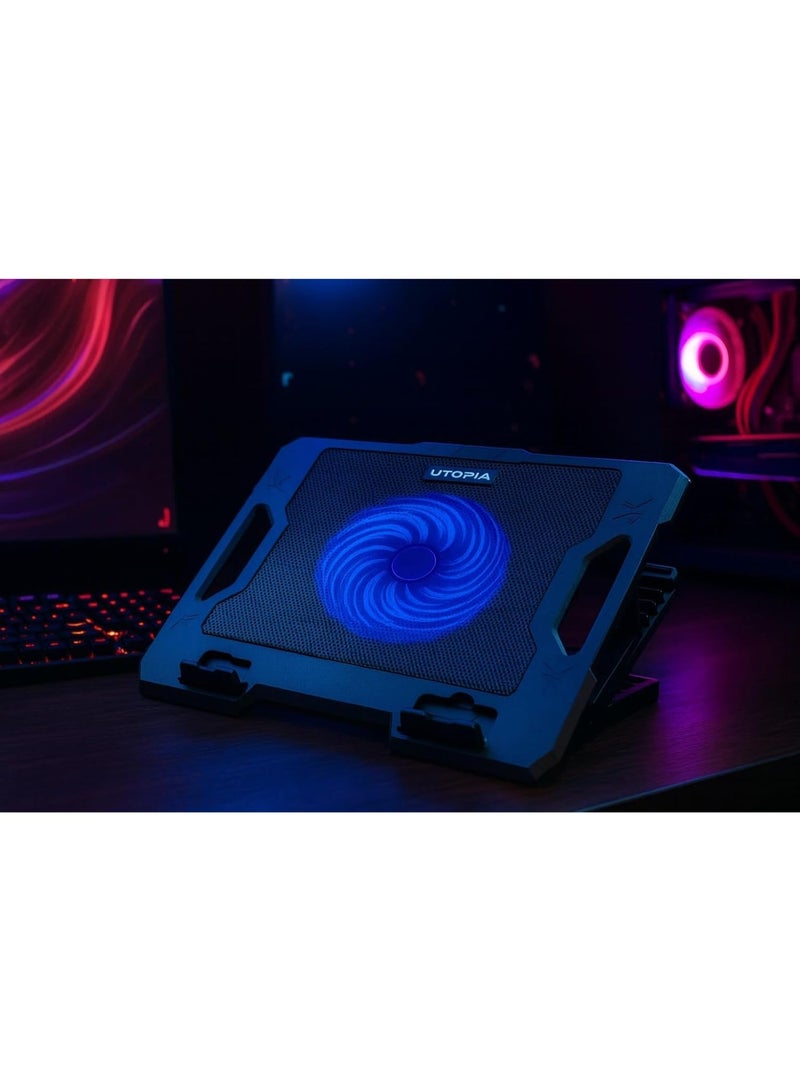 UTOPIA UC-300 Laptop Cooling Fan, 14cm Fan with LED Lighting, Dual USB Ports, 5 Height Settings, Compatible with Devices up to 17 inches - Image 5