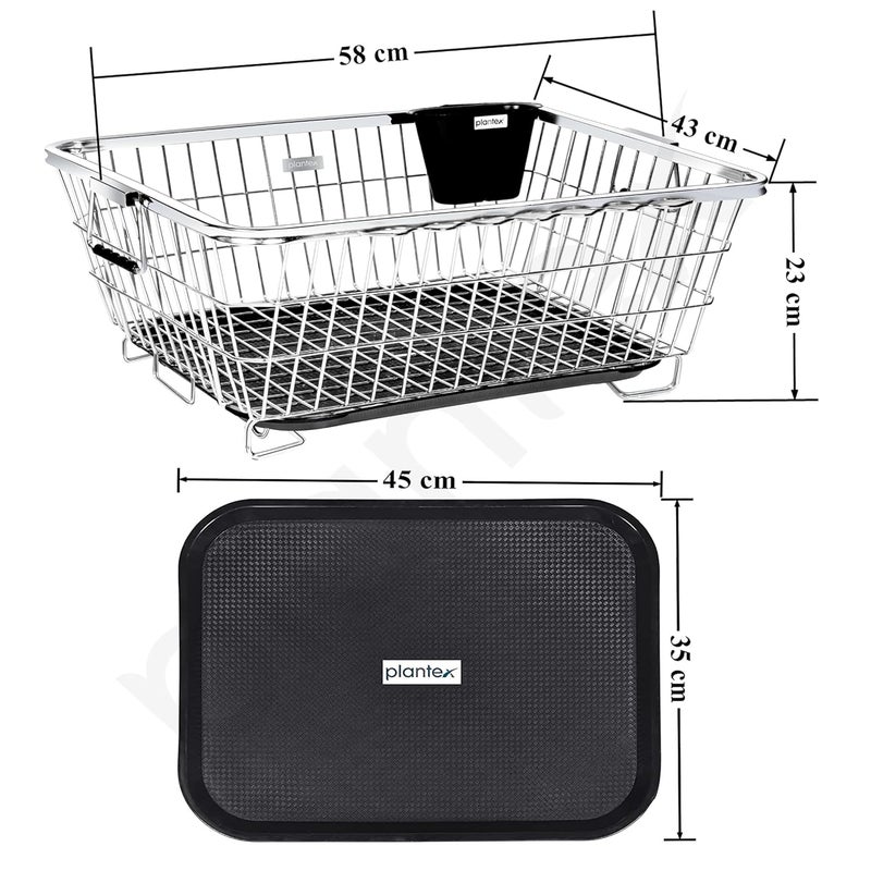 Plantex Stainless Steel Dish Drainer Basket for Kitchen Utensils/Dish Drying Rack with Drainer/Bartan Basket/Plate Stand(Size- 58.5x44.5x23.5 CM - Chrome Finish) - Image 2