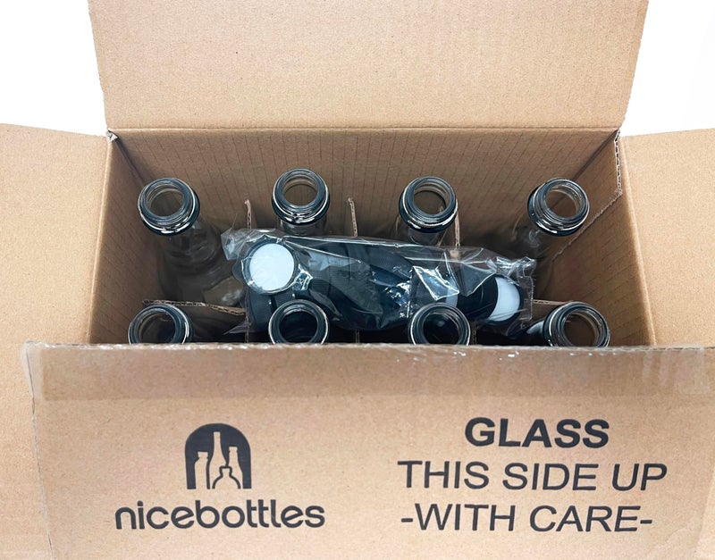 nicebottles Clear Glass Woozy Bottles, 12 Oz (375ml) - Case of 12 Lovely Bottles Packed in Sturdy Box with 15 Black Screw Caps (Yes, That's 3 Extra Caps!) - Image 4