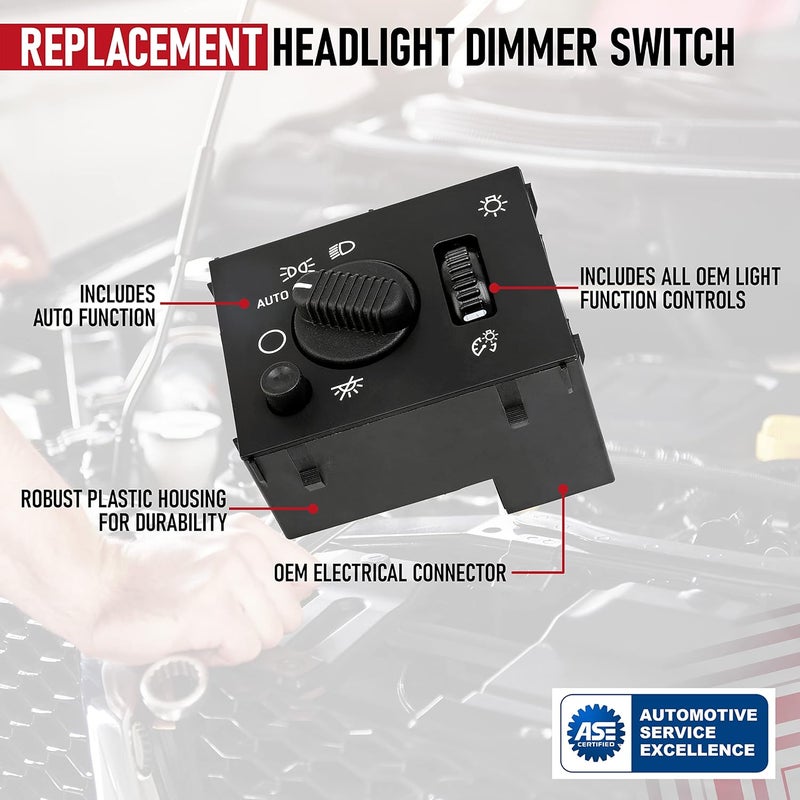 AA Ignition Headlight Instrument Panel Dimmer Dome Lamp Switch - Replaces D1595G, 19381535, 15194803, 1S8489 - Compatible with Chevy, GMC & Hummer Vehicles - Silverado, Avalanche, Suburban, Tahoe, Sierra, Yukon - Image 4