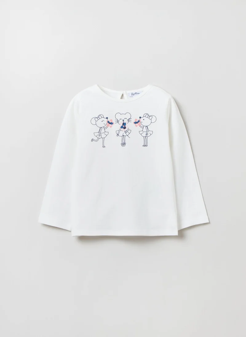 او في اس Long-Sleeved T-Shirt With Print