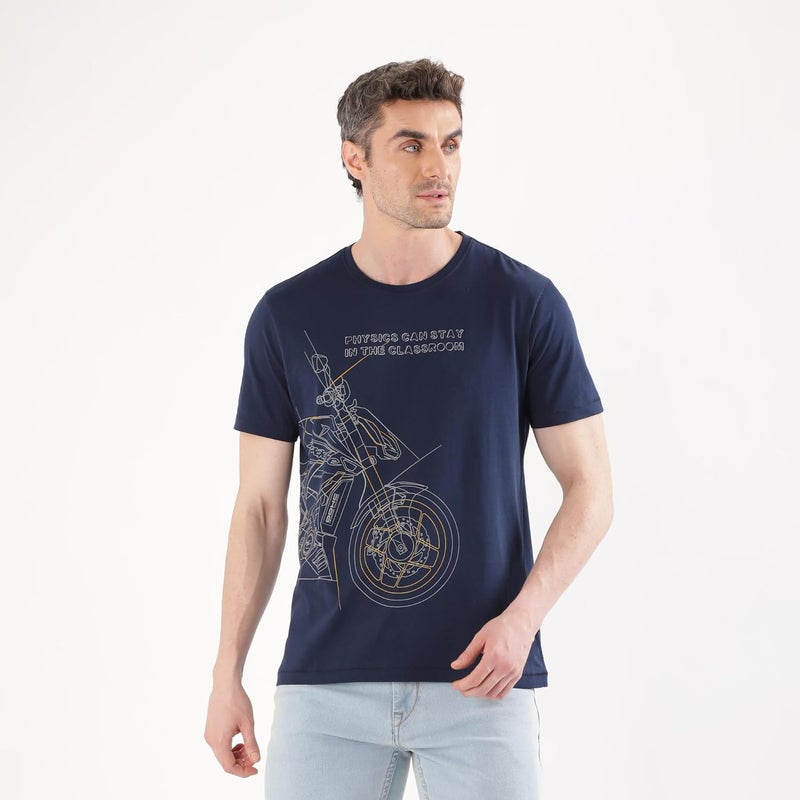 TVS Originals Collection Crew Neck T-Shirt � Bold Street Style, 100% Pure Cotton, Ultra-Soft Comfort, Breathable Anti-Odor Fabric, Skin-Friendly & Long-Lasting Durability for Riders (Racing Navy) -M - Image 4