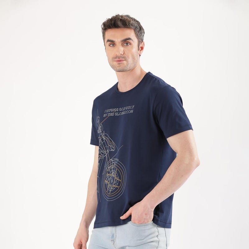 TVS Originals Collection Crew Neck T-Shirt � Bold Street Style, 100% Pure Cotton, Ultra-Soft Comfort, Breathable Anti-Odor Fabric, Skin-Friendly & Long-Lasting Durability for Riders (Racing Navy) -M - Image 1