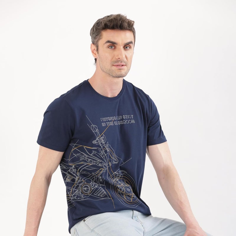 TVS Originals Collection Crew Neck T-Shirt � Bold Street Style, 100% Pure Cotton, Ultra-Soft Comfort, Breathable Anti-Odor Fabric, Skin-Friendly & Long-Lasting Durability for Riders (Racing Navy) -M - Image 3