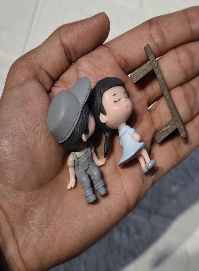 ARUNA DECOR Miniature Purple Couple Figurines, Decorative Dollhouse Accessories, Collectible Gift Set, Mini Garden Decoration (Grey Cap Couple) - Image 2