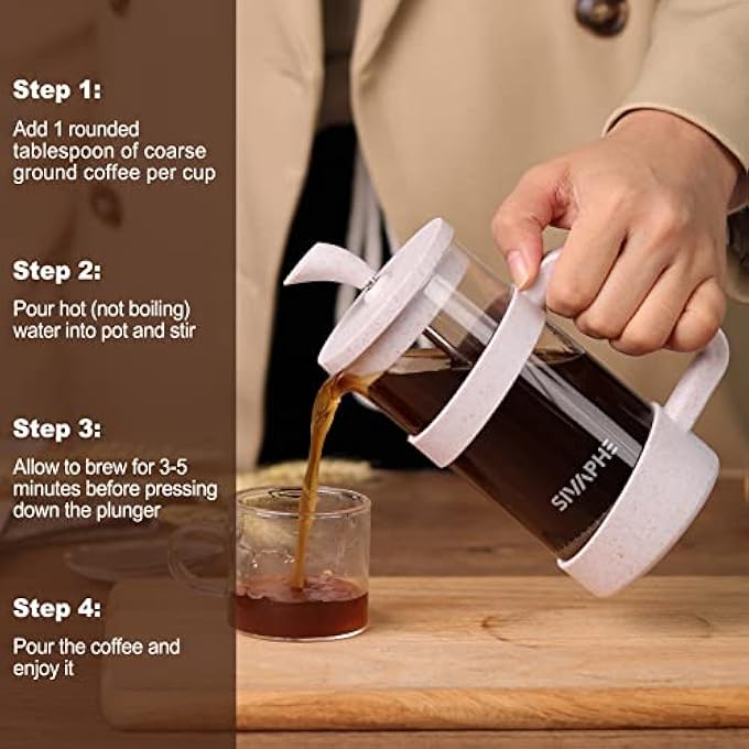 Sivaphe French Press Coffee Maker Cafetiere Coffee Plunger 350Ml 12Oz 12 Cup Small Tea Press Borosilicate Glass Gift - Image 5