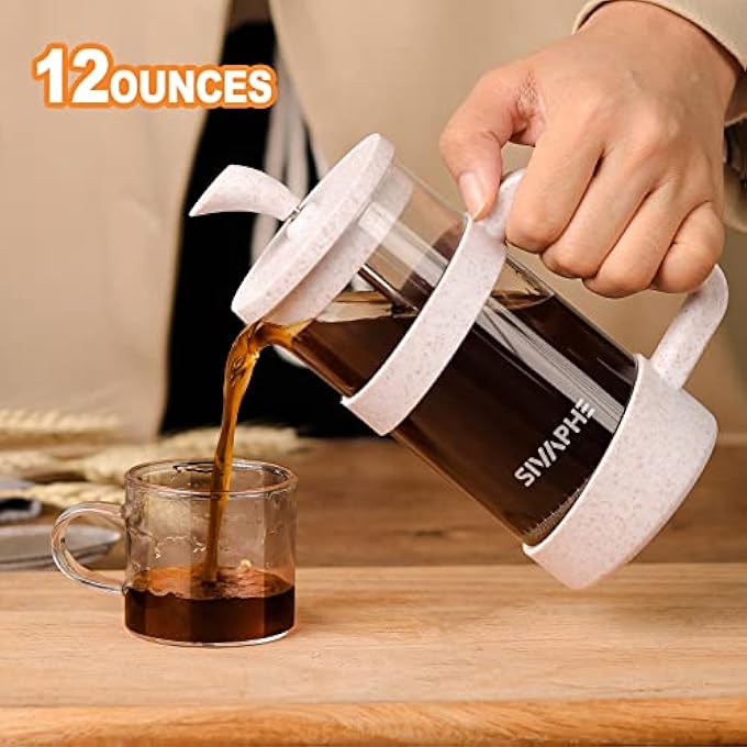 Sivaphe French Press Coffee Maker Cafetiere Coffee Plunger 350Ml 12Oz 12 Cup Small Tea Press Borosilicate Glass Gift - Image 3