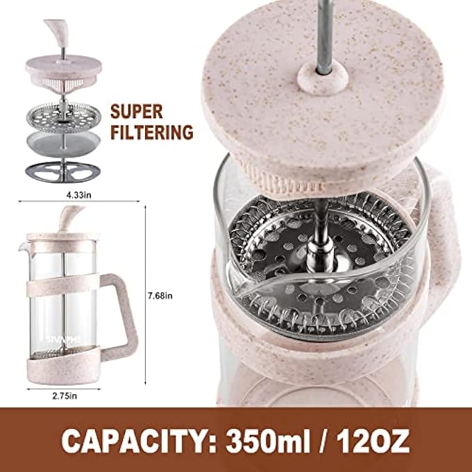 Sivaphe French Press Coffee Maker Cafetiere Coffee Plunger 350Ml 12Oz 12 Cup Small Tea Press Borosilicate Glass Gift - Image 4