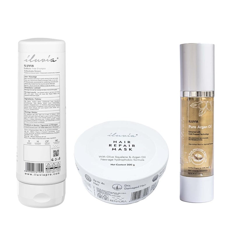 iluvia Professional Frizz Control System Sulfate Free Shampoo 200ml Hair Repair Mask 200g 100 Pure Argan Oil 50ml - Image 2