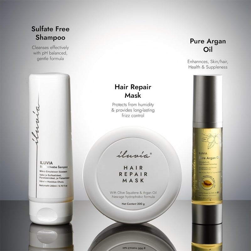 iluvia Professional Frizz Control System Sulfate Free Shampoo 200ml Hair Repair Mask 200g 100 Pure Argan Oil 50ml - Image 3