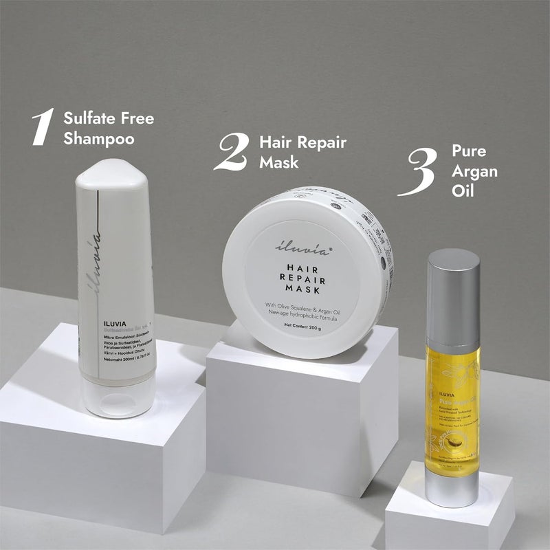 iluvia Professional Frizz Control System Sulfate Free Shampoo 200ml Hair Repair Mask 200g 100 Pure Argan Oil 50ml - Image 4
