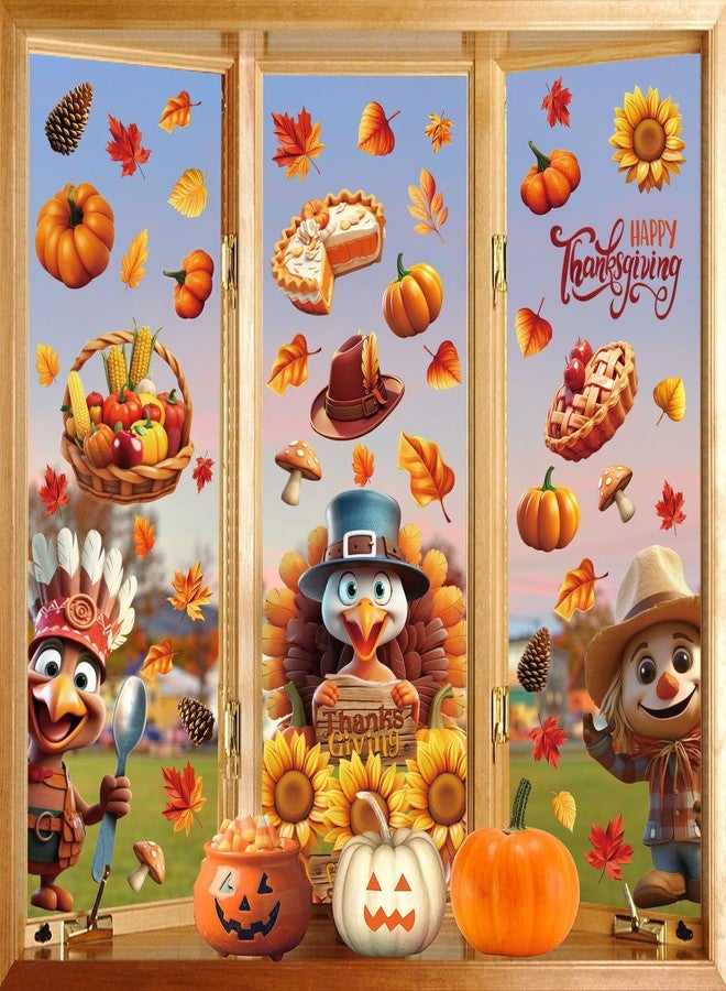 LOKIPA 3D Thanksgiving Window Stickers, 8 Sheets Thanksgiving Window Clings Double Sided Window Decals for Thanksgiving Window Decorations, Yellow - Image 1