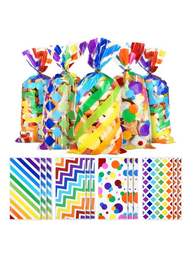 Kesote Rainbow Cellophane Treat Bags, 100 Pieces Printed Plastic Gift Goodie Candy Treat Bags With Ties For Summer Kids Birthday Party Favor Supplies - Image 1