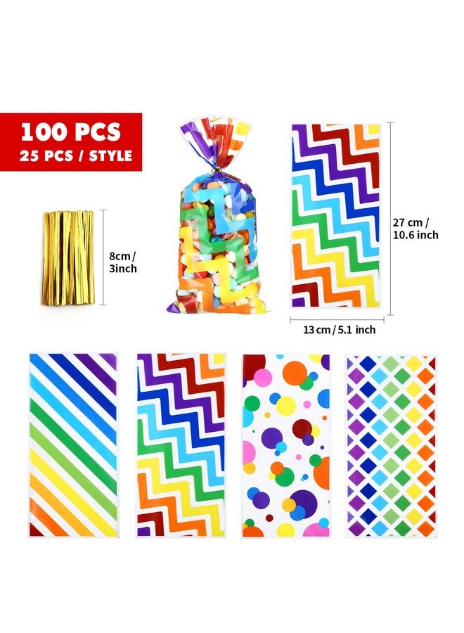 Kesote Rainbow Cellophane Treat Bags, 100 Pieces Printed Plastic Gift Goodie Candy Treat Bags With Ties For Summer Kids Birthday Party Favor Supplies - Image 3